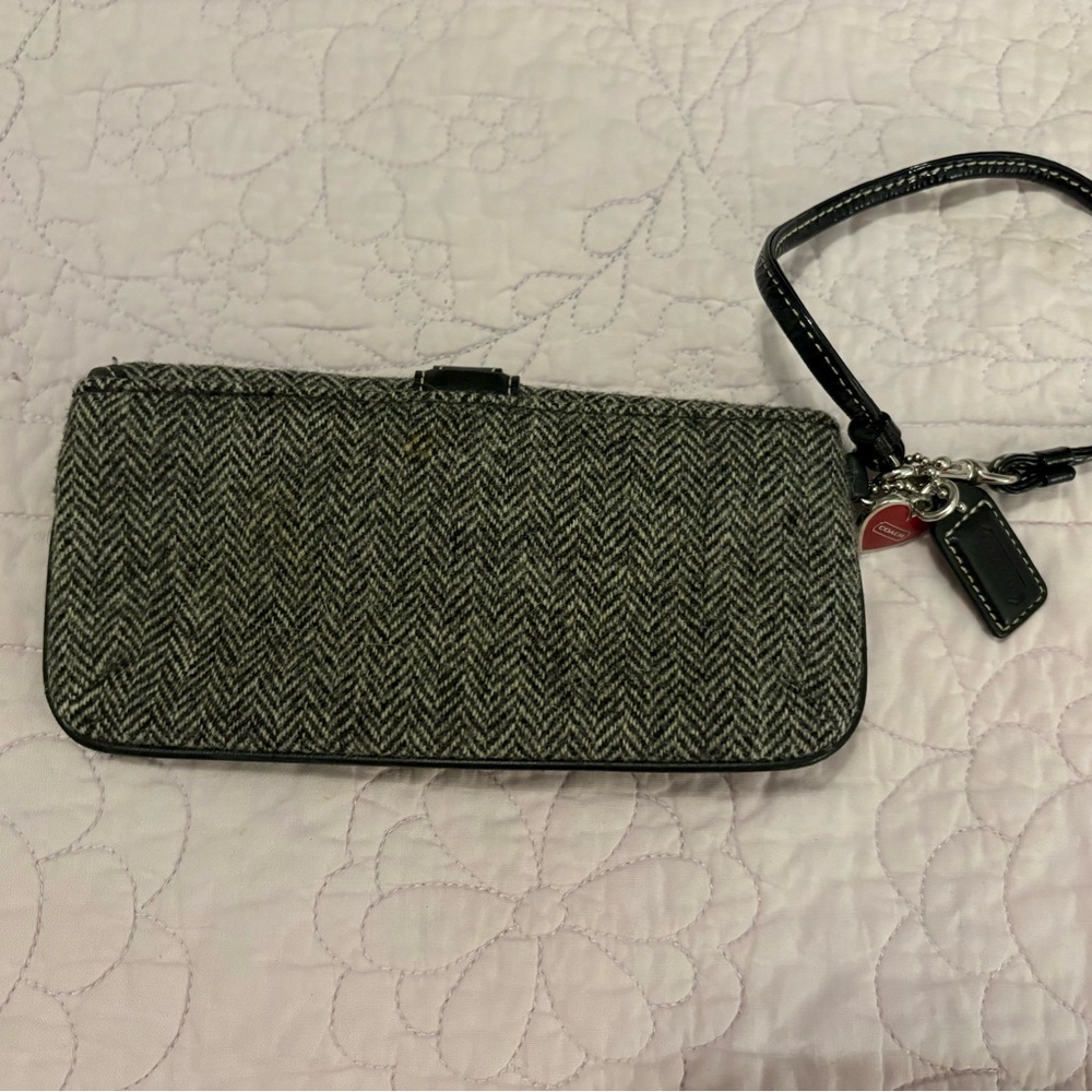 Coach Tweed Black and White with Red Heart Charm Bag - Picture 2 of 6